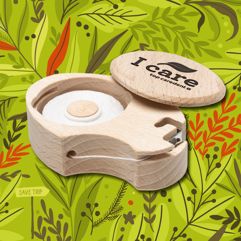 ICare dental floss box wood